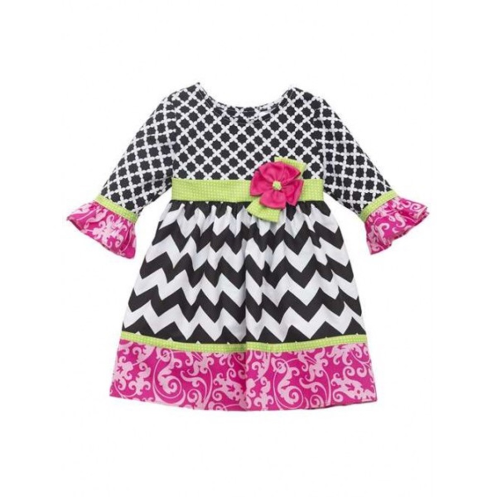CHEVRON PRINT FLOWER DRESS